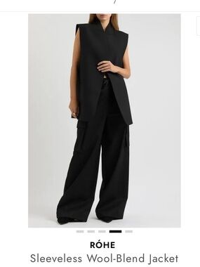 Róhe Vest Black Sleeveless Wool-Blend Jacket Vest